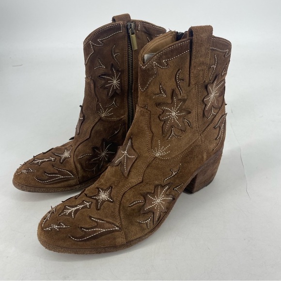 Sundance Floral Embroidered Booties Tan 39=8.5M Hippie BOHO Cowgirl - Picture 1 of 7